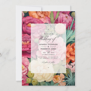 Pastel Pink, Green and Sandy Brown Spring Wedding Invitation