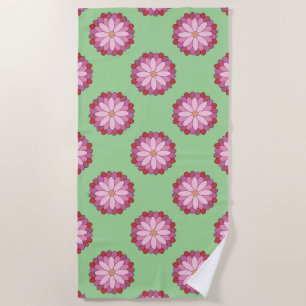 Pastel Pink Green Asian Medallion Floral Beach Towel