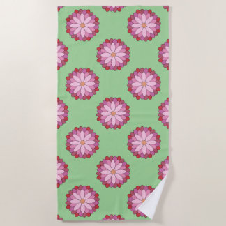 Pastel Pink Green Asian Medallion Floral  Beach Towel