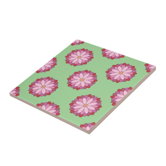 Pastel Pink Green Asian Medallion Floral  Ceramic Tile (Side)