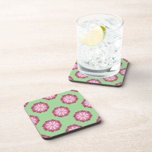 Pastel Pink Green Asian Medallion Floral Coaster