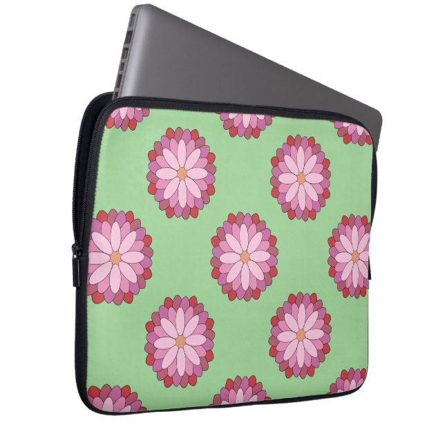 Pastel Pink Green Asian Medallion Floral  Laptop Sleeve (Front Right)