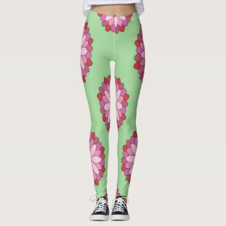 Pastel Pink Green Asian Medallion Floral  Leggings