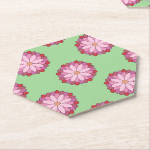 Pastel Pink Green Asian Medallion Floral Paper Coaster