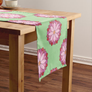Pastel Pink Green Asian Medallion Floral Short Table Runner
