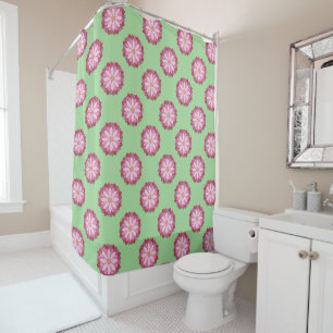Pastel Pink Green Asian Medallion Floral Shower Curtain