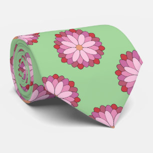 Pastel Pink Green Asian Medallion Floral Tie