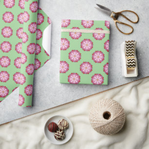 Pastel Pink Green Asian Medallion Floral Wrapping Paper