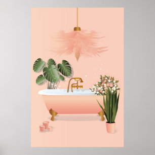 Pastel Pink & Green Bathroom   Bubble Bath Poster