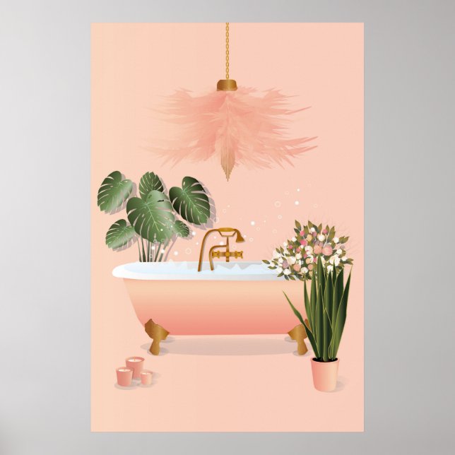 Pastel Pink & Green Bathroom | Bubble Bath Poster (Front)