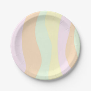Pastel Pink, Green, Blue, Orange, Yellow Swirl Paper Plate