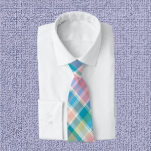 Pastel Pink, Green, Blue & White Plaid  Tie