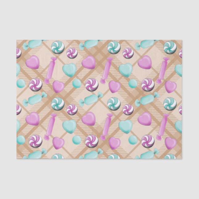 PASTEL PINK & GREEN CHRISTMAS CANDIES TISSUE PAPER (Front)