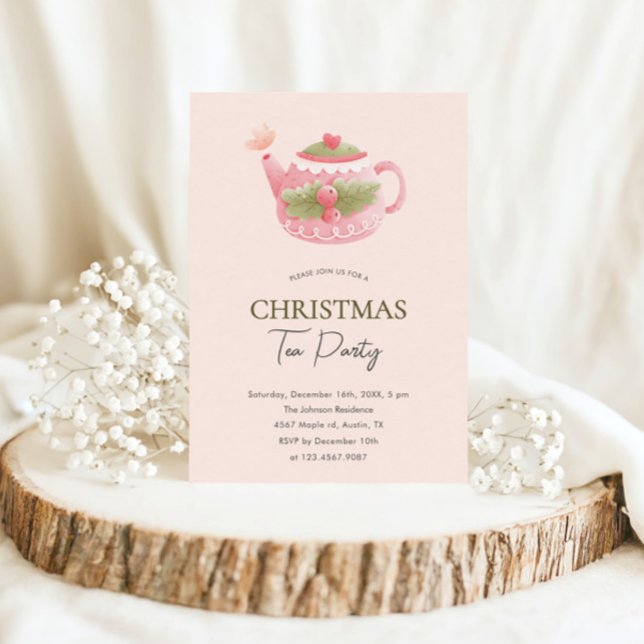 Pastel Pink Green Christmas Tea Party  Invitation (Creator Uploaded)