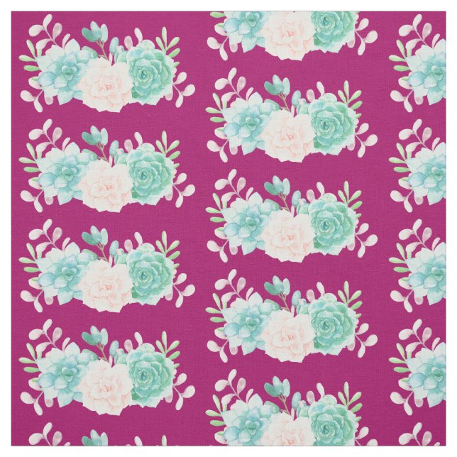 Pastel Pink & Green Floral Bouquet on Magenta Back Fabric (Swatch)