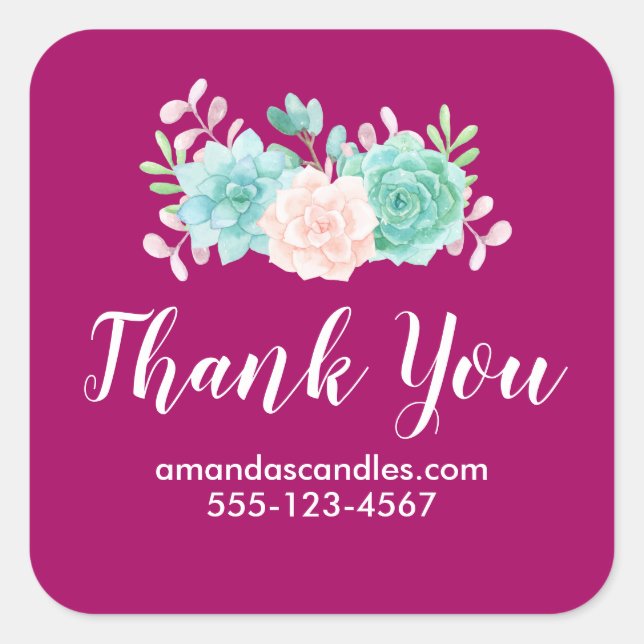 Pastel Pink & Green Floral Bouquet on Magenta Back Square Sticker (Front)