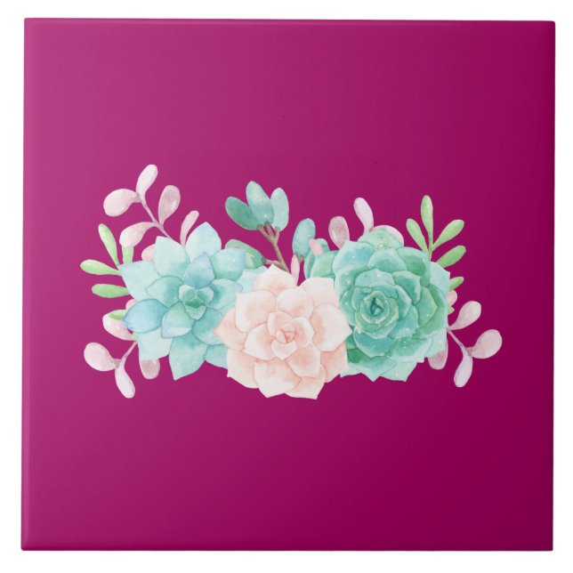 Pastel Pink & Green Floral Bouquet on Magenta Back Tile (Front)