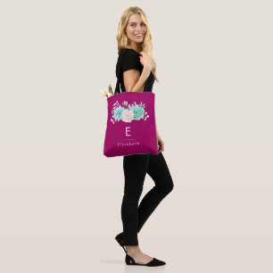 Pastel Pink & Green Floral Bouquet on Magenta Back Tote Bag