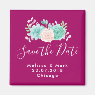 Pastel Pink & Green Floral Bouquet Save The Date Magnet