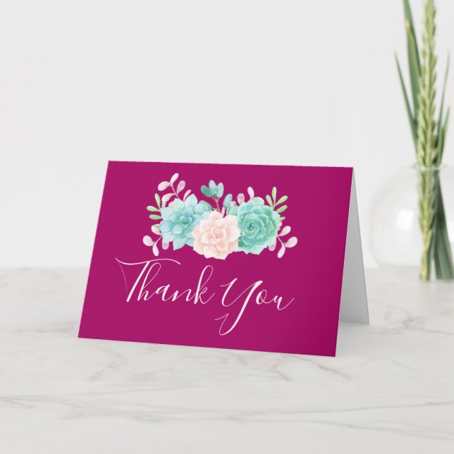 Pastel Pink & Green Floral Bouquet Thank You Card (Front)