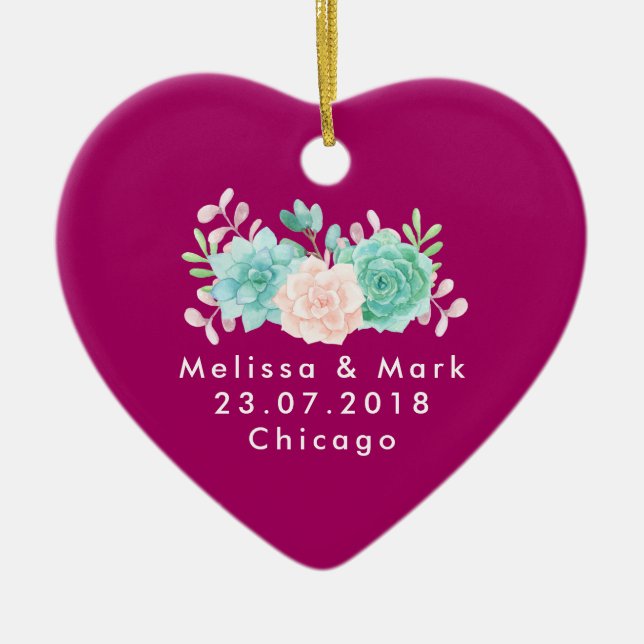 Pastel Pink & Green Floral Bouquet Wedding Ceramic Ornament (Front)