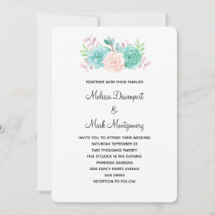 Pastel Pink & Green Floral Bouquet Wedding Invitation