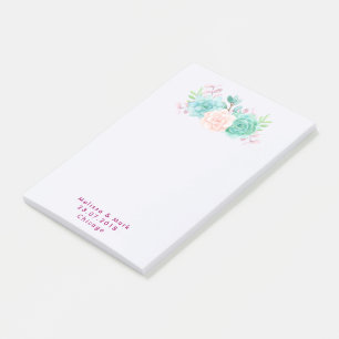 Pastel Pink & Green Floral Bouquet Wedding Post-it Notes