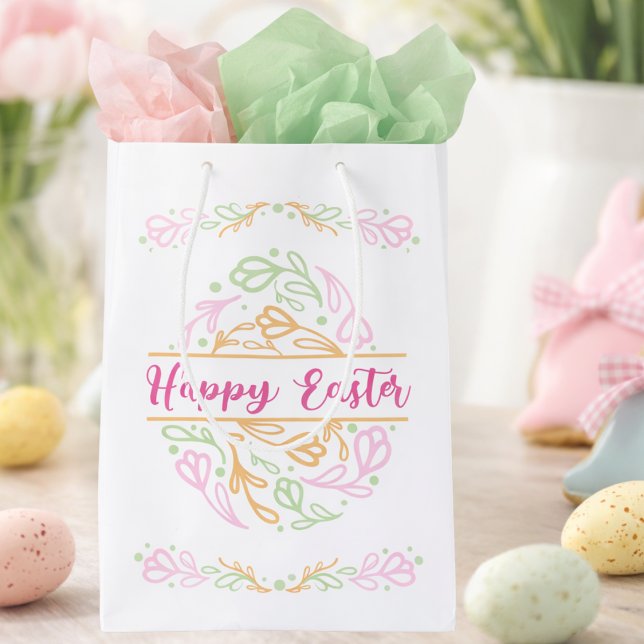 Pastel Pink Green Floral Easter Egg Happy Easter Medium Gift Bag (Creator Uploaded)