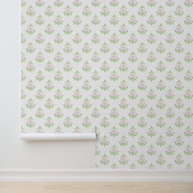 Pastel Pink Green Floral Pattern Wallpaper (Application)