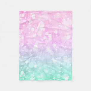 Pastel Pink & green Glam Bokeh Glitter & Sparkles Fleece Blanket
