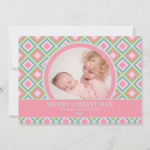 Pastel Pink Green Grandparent Photo Christmas Holiday Card