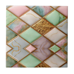 Pastel Pink Green Marble Mosaic Gold Luxury Ceramic Tile