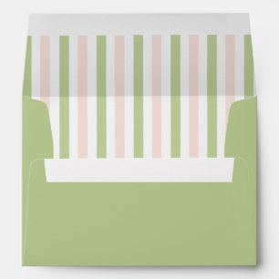 Pastel Pink & Green Stripes Preppy Garden Wedding Envelope