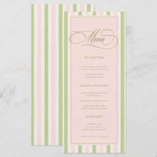 Pastel Pink & Green Stripes Retro Wedding Menu