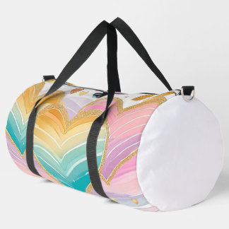 PASTEL PINK GREEN YELLOW PURPLE GOLD HEARTS DUFFLE BAG