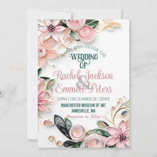 Pastel Pink Greenery Wedding Frame Paper Quilling Invitation