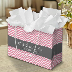 Pastel Pink & Grey Chevrons Baby Shower Collection Large Gift Bag