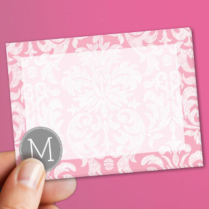 Pastel Pink & Grey Damask Pattern Custom Monogram Post-it Notes