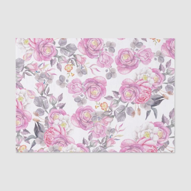 Pastel pink grey elegant country roses flowers tissue paper (Front)