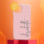 Pastel Pink Grey MCM Pattern - Big Script Name iPhone 16 Case<br><div class="desc">A trendy design with popular colours. A fun, curvy mid century modern design pattern with your name in a huge script. If your art still needs to be adjusted, click on the Customise This button. This will take you to a design area where you can move things around and even...</div>