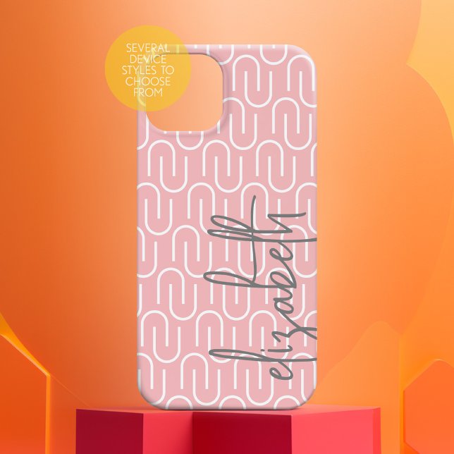 Pastel Pink Grey MCM Pattern - Big Script Name Case-Mate iPhone Case (Modern Pattern with Huge Monogram)