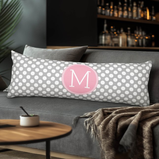 Pastel Pink & Grey Polka Dots with Custom Monogram Body Cushion (Custom Body Pillow with a Sports Theme)