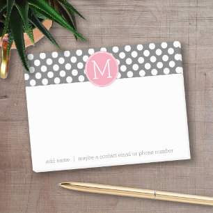 Pastel Pink & Grey Polka Dots with Custom Monogram Post-it Notes