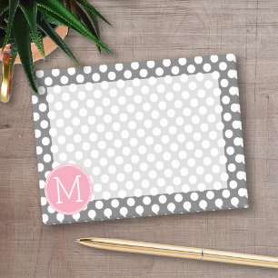 Pastel Pink & Grey Polka Dots with Custom Monogram Post-it Notes