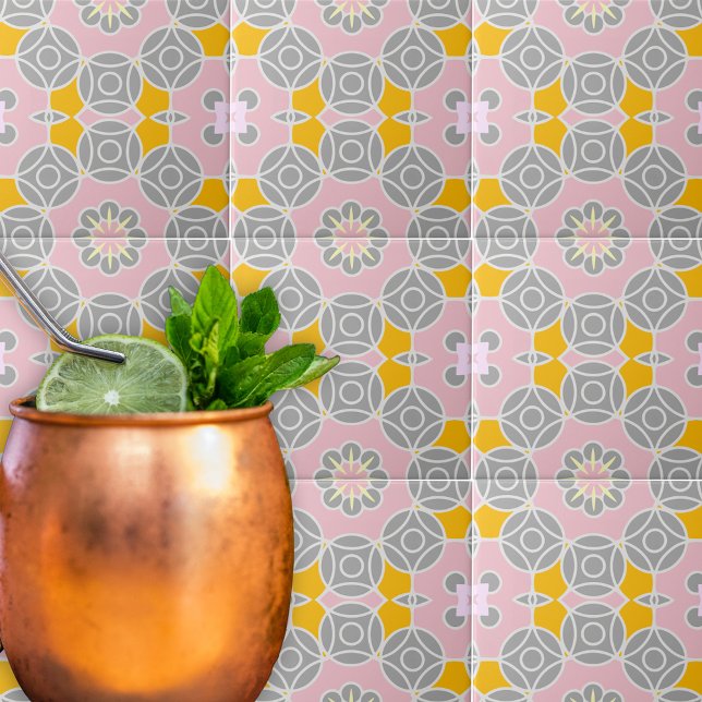 Pastel Pink Grey Yellow White Mosaic Pattern Ceramic Tile (Creator Uploaded)