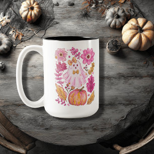 Pastel Pink Halloween Ghost Two-Tone Coffee Mug