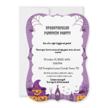 Pastel Pink Halloween Party Invitation with Pumpki