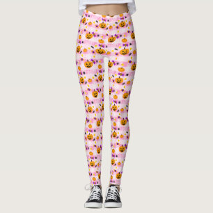 Pastel Pink Halloween Pattern Leggings