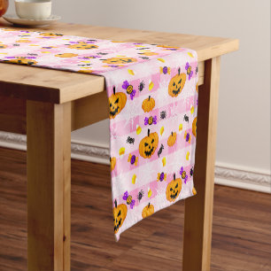 Pastel Pink Halloween Pattern Short Table Runner