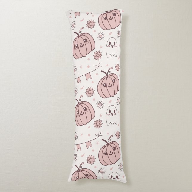 Pastel Pink Halloween Seamless Pattern (2) Body Cushion (Front Vertical)